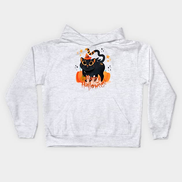 Happy Halloween Spooky Cat Kids Hoodie by NICHE&NICHE